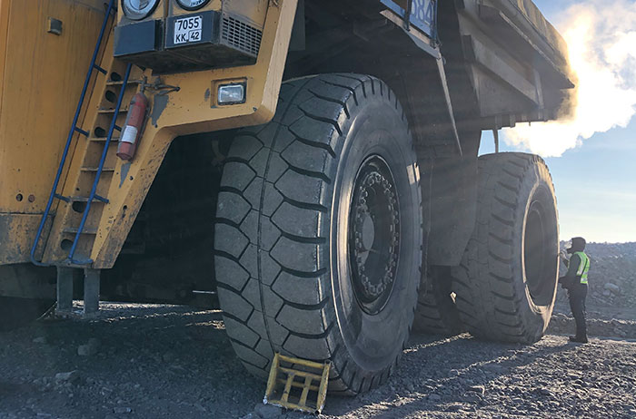 Large tires for mining dump trucks
